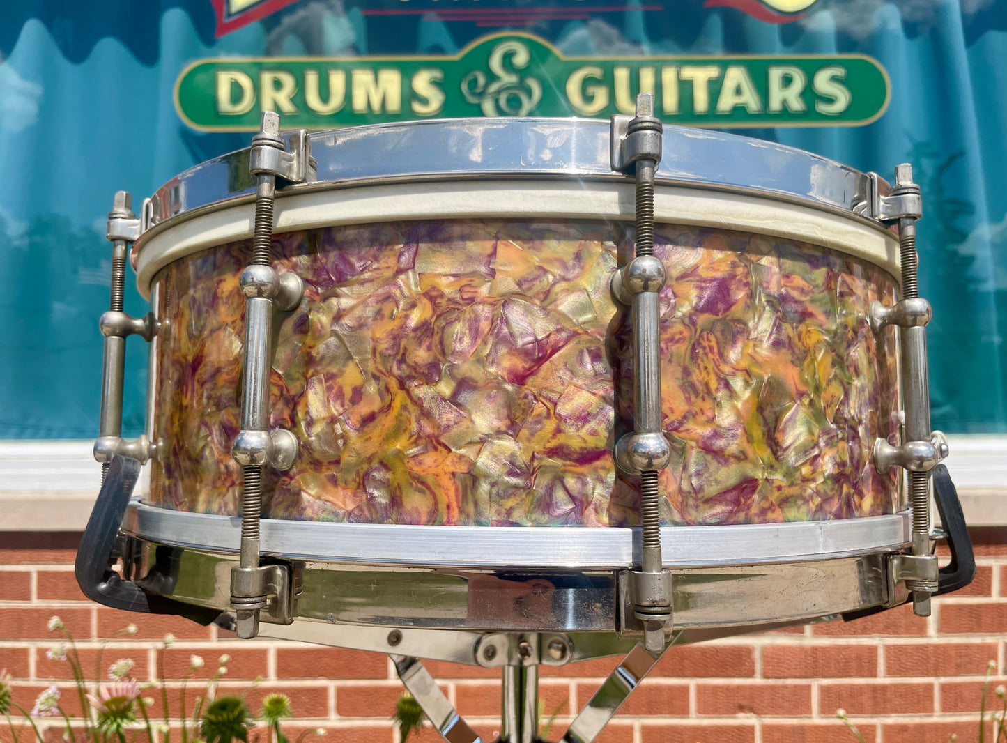 1920s Ludwig & Ludwig Standard 5x14 Solid Shell No. 22-PK Snare Drum Peacock Pearl