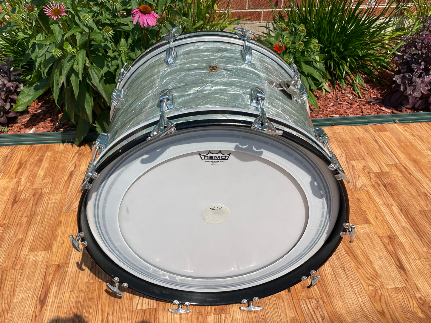 1960 Ludwig 14x22 Classic Bass Drum Sky Blue Pearl Trans Badge