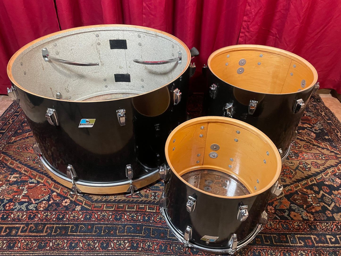 1970s Ludwig 3pc Drum Set Black Cortex 28/15/18 3 Ply