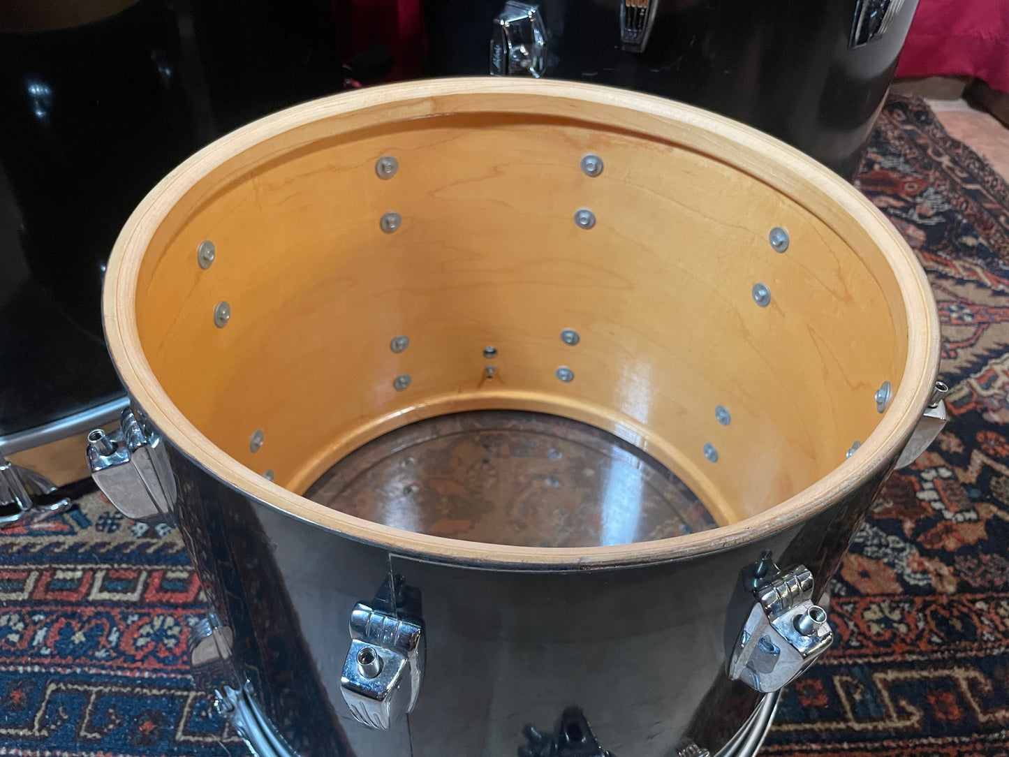 1970s Ludwig 3pc Drum Set Black Cortex 28/15/18 3 Ply