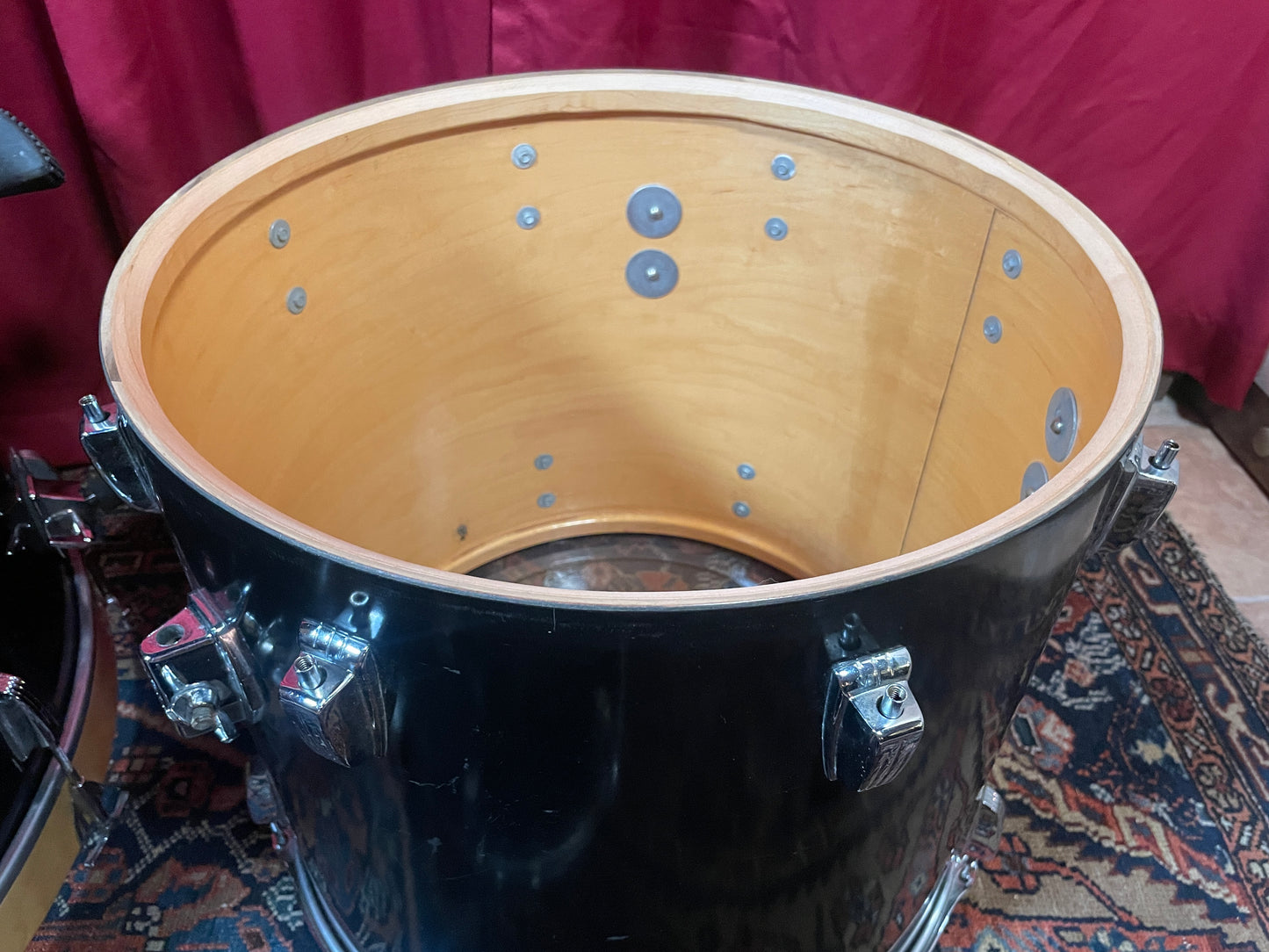 1970s Ludwig 3pc Drum Set Black Cortex 28/15/18 3 Ply