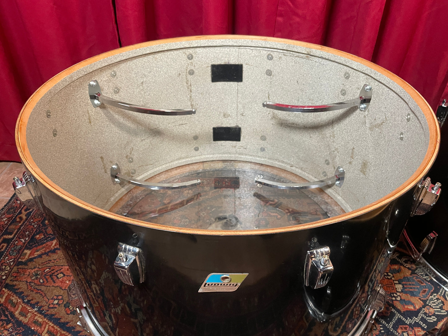 1970s Ludwig 3pc Drum Set Black Cortex 28/15/18 3 Ply