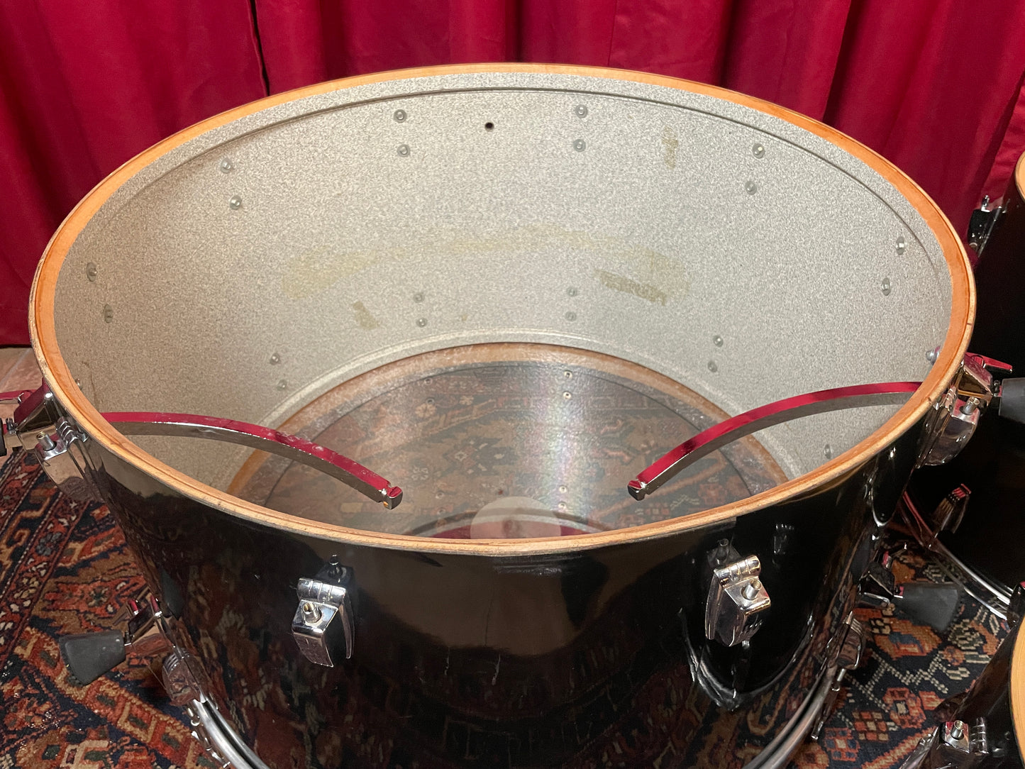 1970s Ludwig 3pc Drum Set Black Cortex 28/15/18 3 Ply