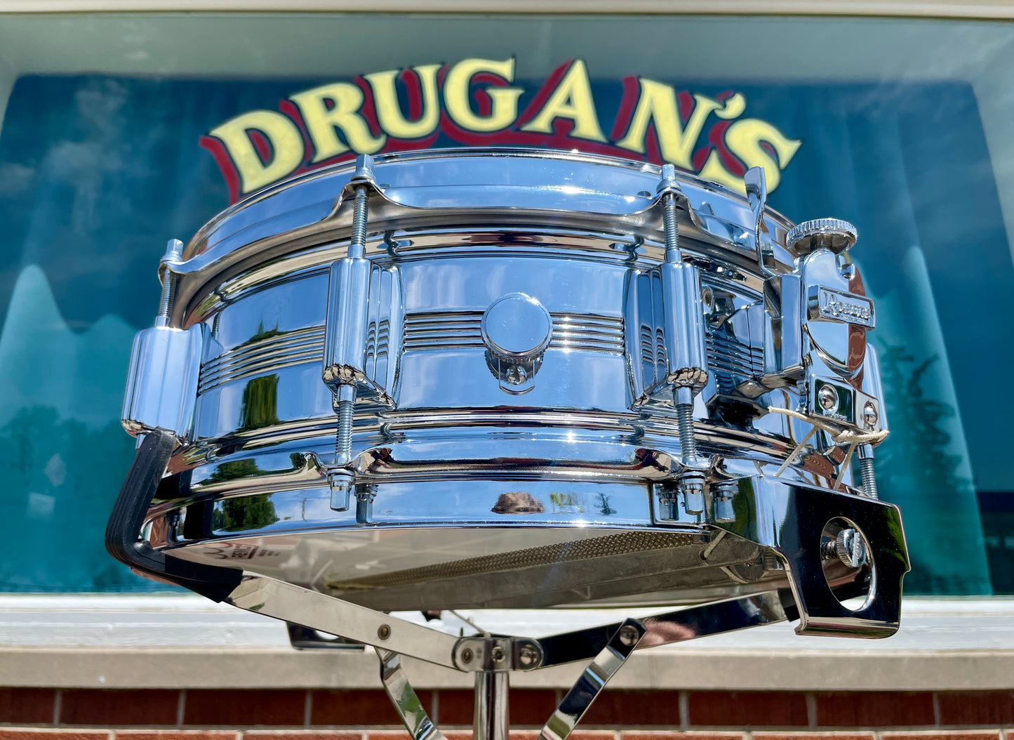 Early 1970s Rogers Dyna-Sonic 5-Line 5x14 Snare Drum Chrome Over Brass Dynasonic COB