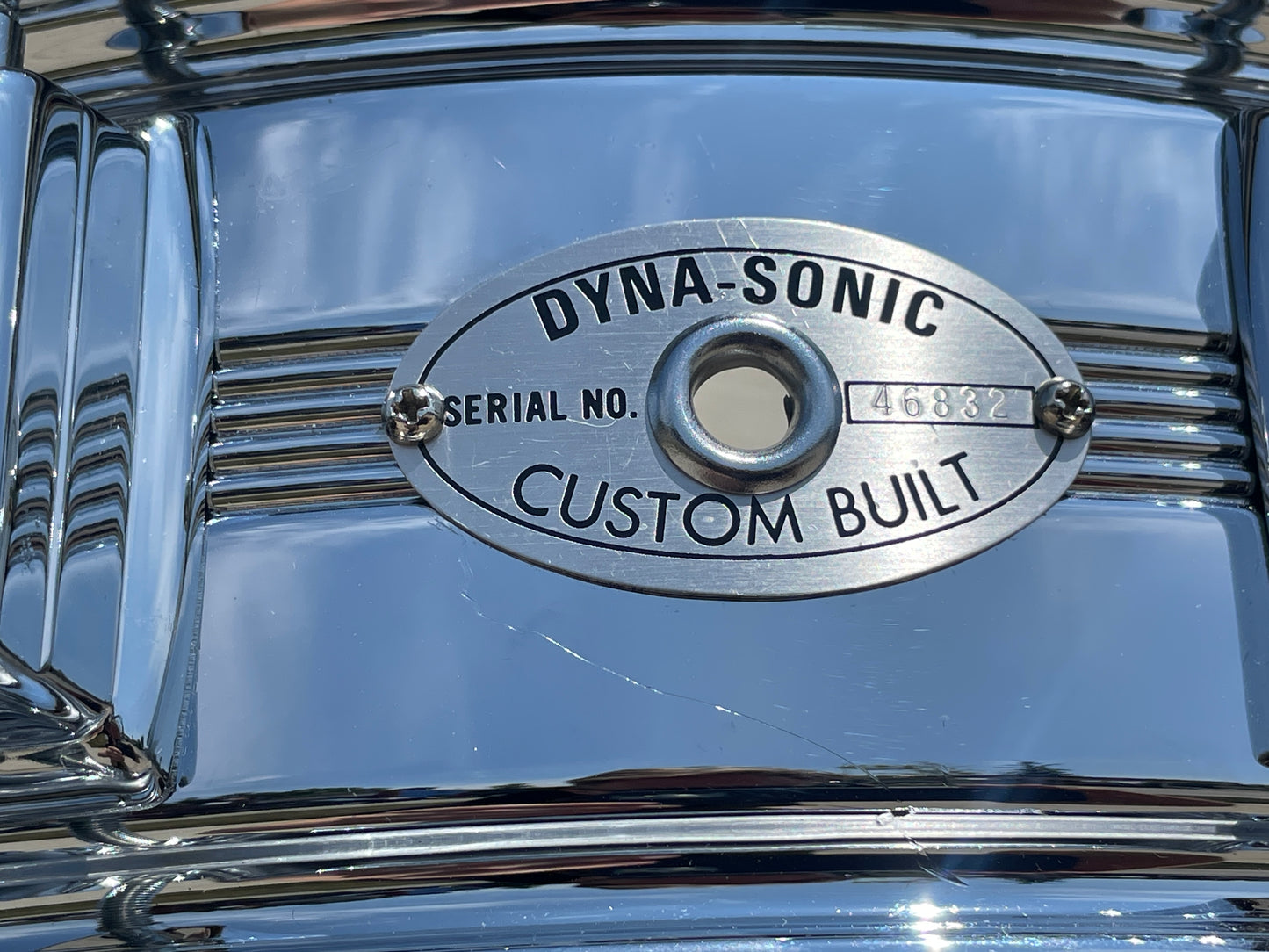 Early 1970s Rogers Dyna-Sonic 5-Line 5x14 Snare Drum Chrome Over Brass Dynasonic COB