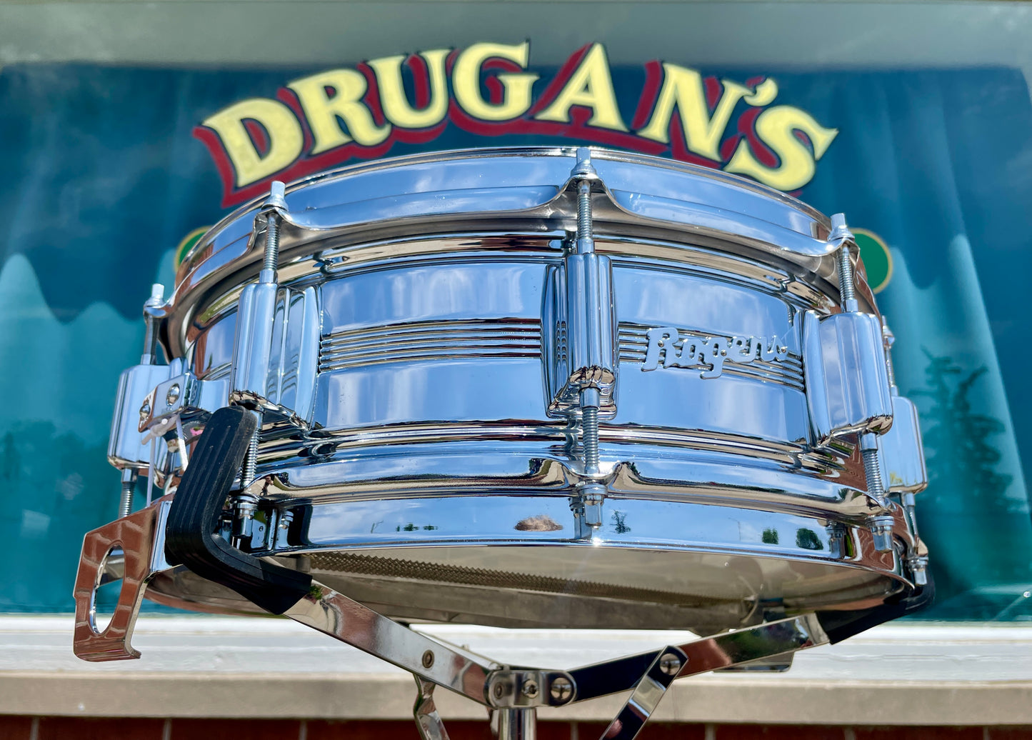 Early 1970s Rogers Dyna-Sonic 5-Line 5x14 Snare Drum Chrome Over Brass Dynasonic COB