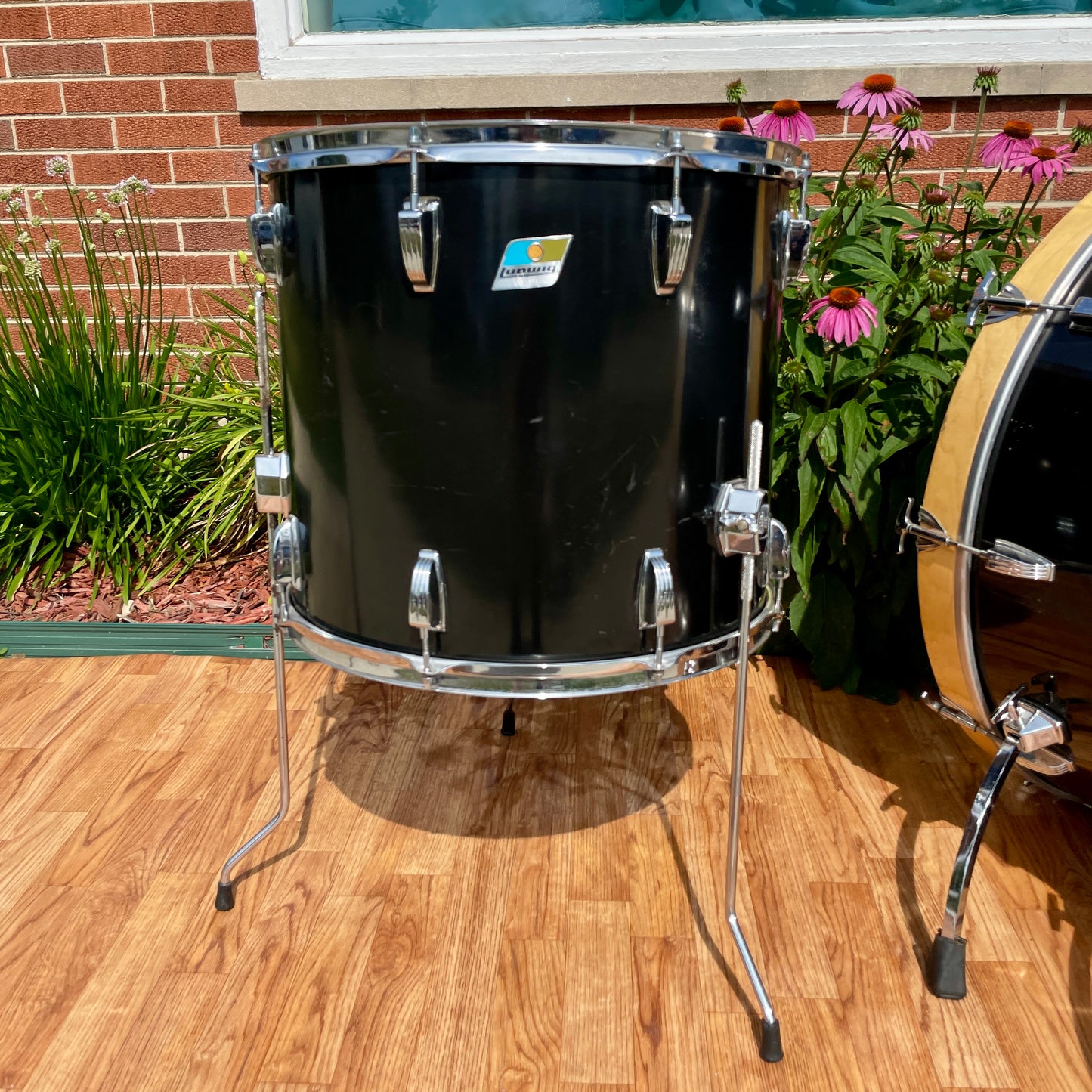 1970s Ludwig 3pc Drum Set Black Cortex 28/15/18 3 Ply
