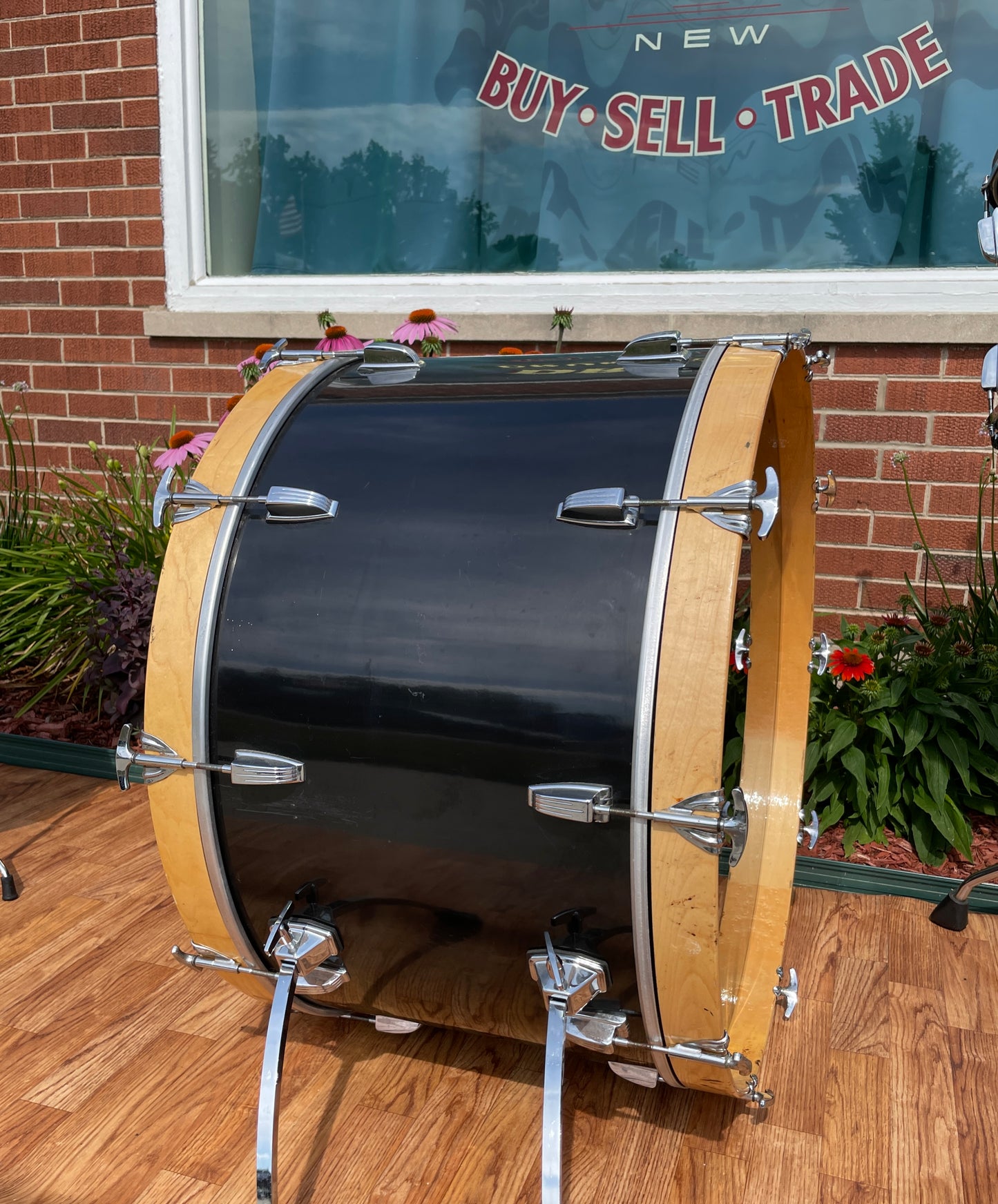 1970s Ludwig 3pc Drum Set Black Cortex 28/15/18 3 Ply