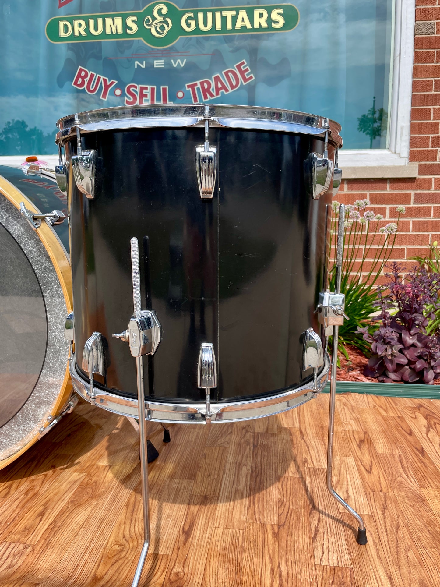1970s Ludwig 3pc Drum Set Black Cortex 28/15/18 3 Ply