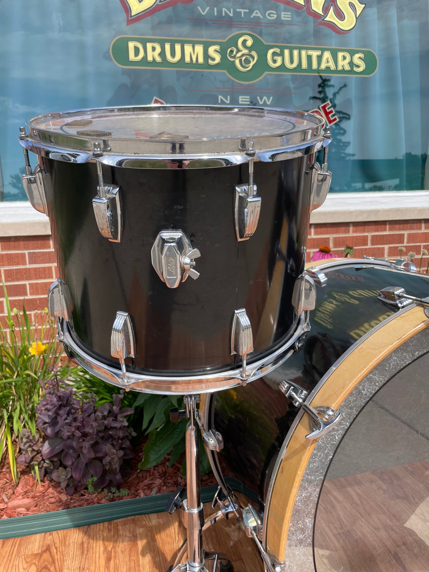 1970s Ludwig 3pc Drum Set Black Cortex 28/15/18 3 Ply
