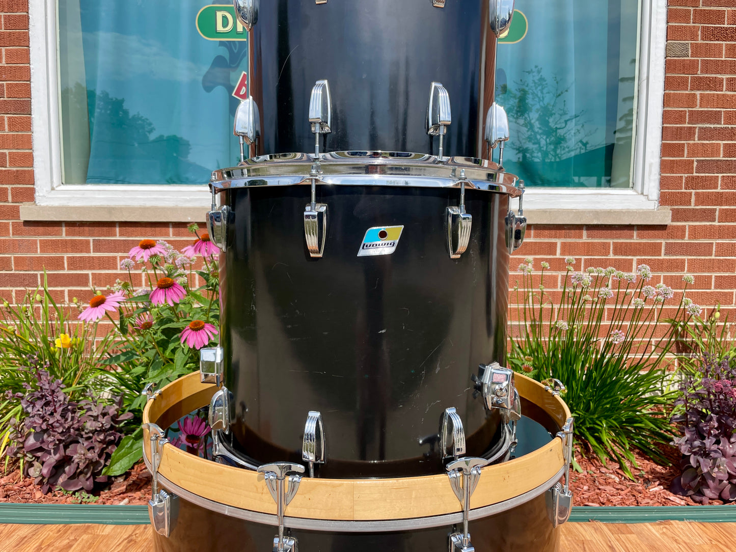 1970s Ludwig 3pc Drum Set Black Cortex 28/15/18 3 Ply