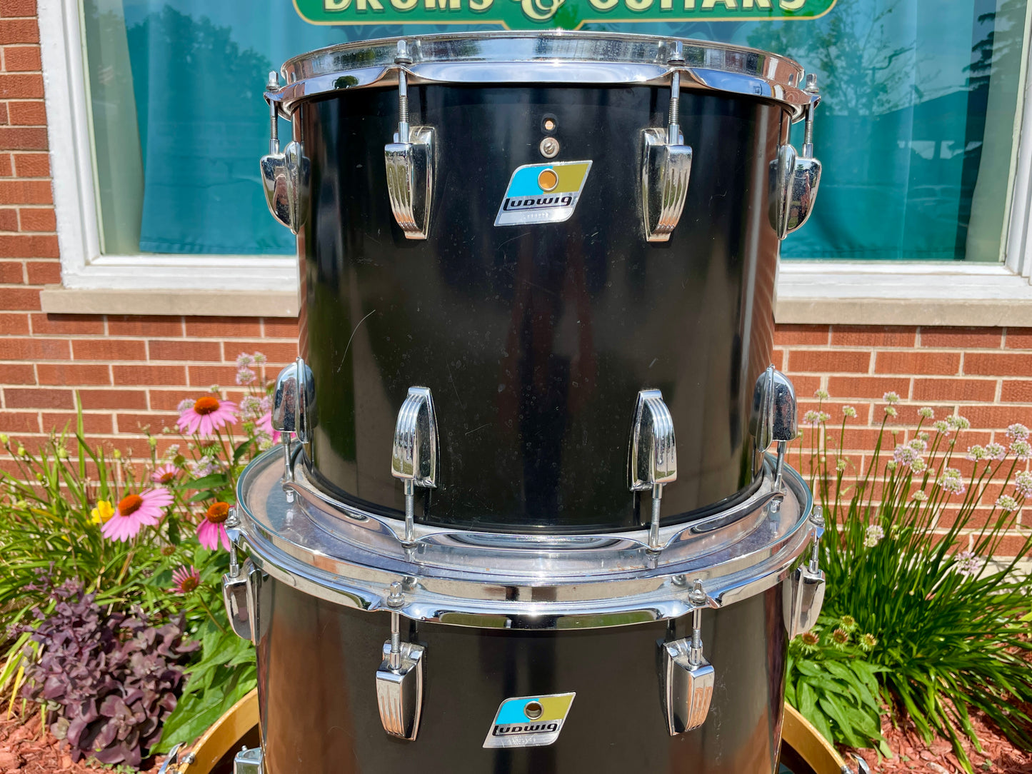 1970s Ludwig 3pc Drum Set Black Cortex 28/15/18 3 Ply