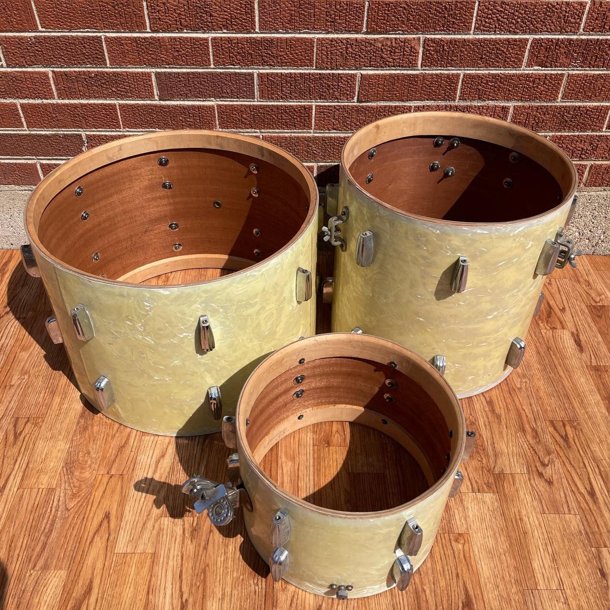 1940s-1950s Slingerland Radio King Drum Set White Marine Pearl 20/13/16