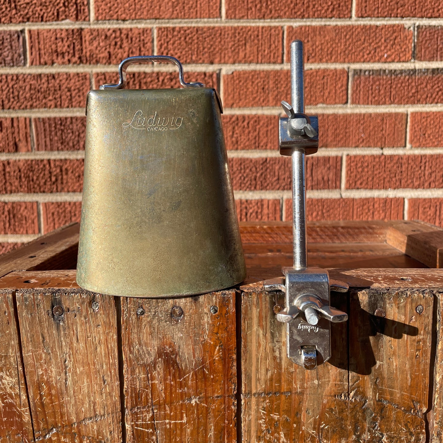 1960s Ludwig 5" Golden Tone No. 129 Cow Bell w/ Cowbell Holder No. 133 Script Logo