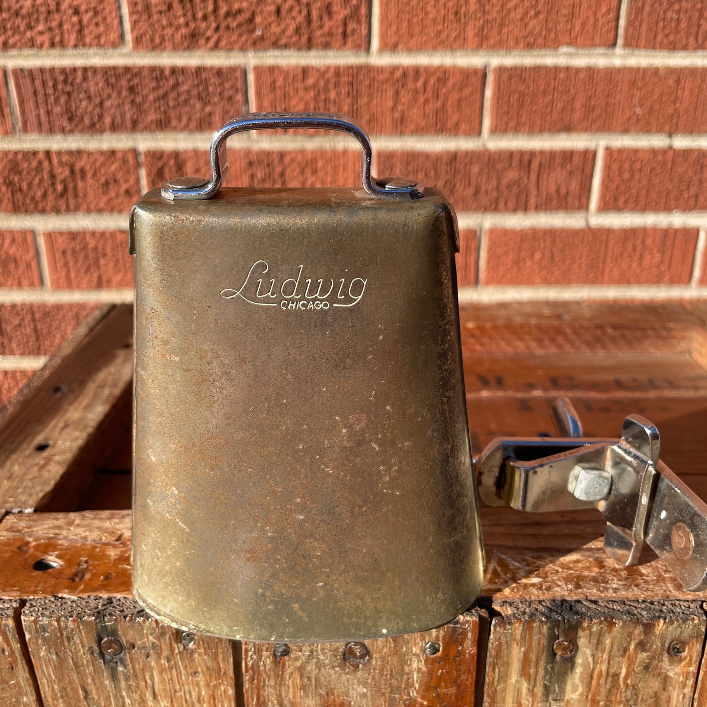 1960s Ludwig 5" Golden Tone No. 129 Cow Bell w/ Cowbell Holder No. 133 Script Logo