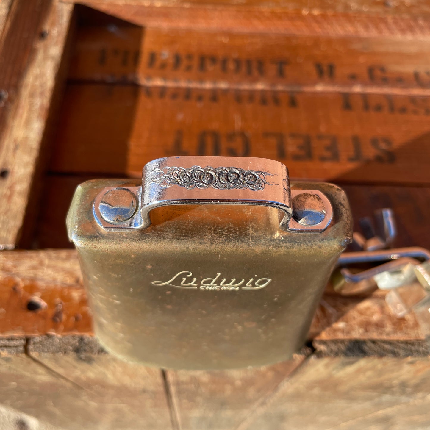 1960s Ludwig 5" Golden Tone No. 129 Cow Bell w/ Cowbell Holder No. 133 Script Logo