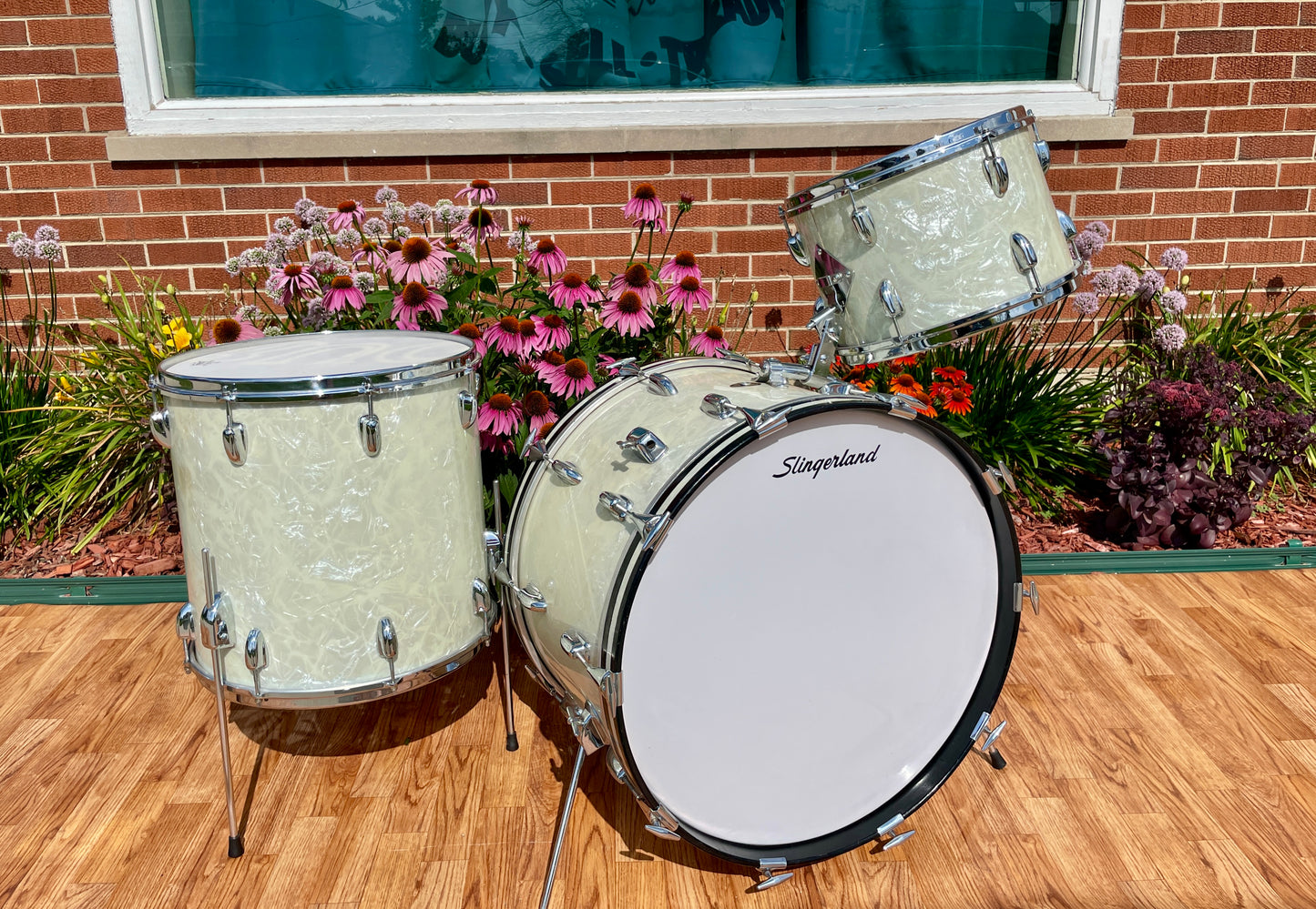 1960s Slingerland Gene Krupa Deluxe Outfit Drum Set White Marine Pearl 22/13/16