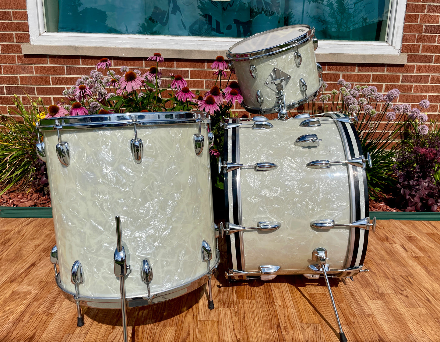 1960s Slingerland Gene Krupa Deluxe Outfit Drum Set White Marine Pearl 22/13/16