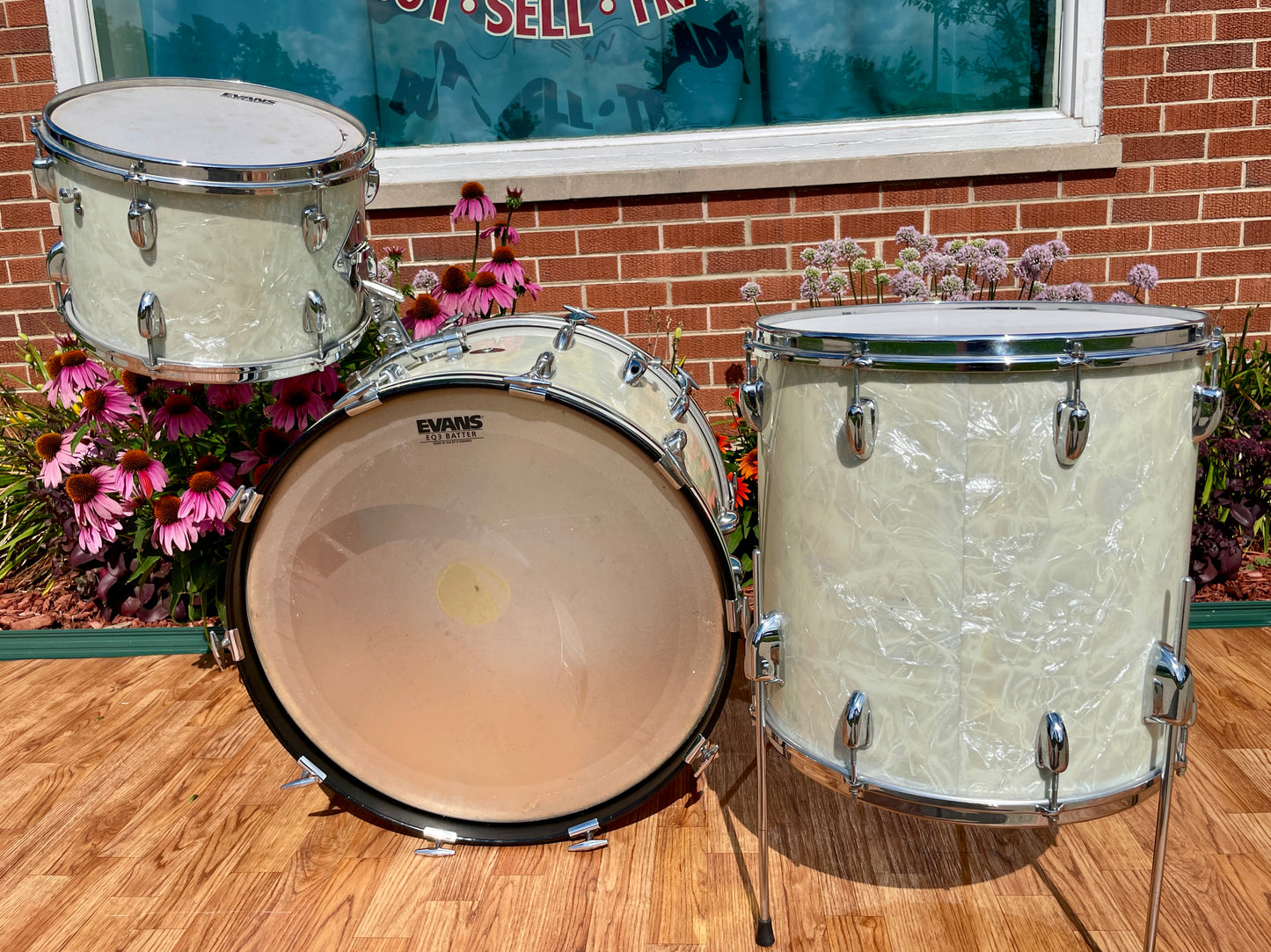1960s Slingerland Gene Krupa Deluxe Outfit Drum Set White Marine Pearl 22/13/16