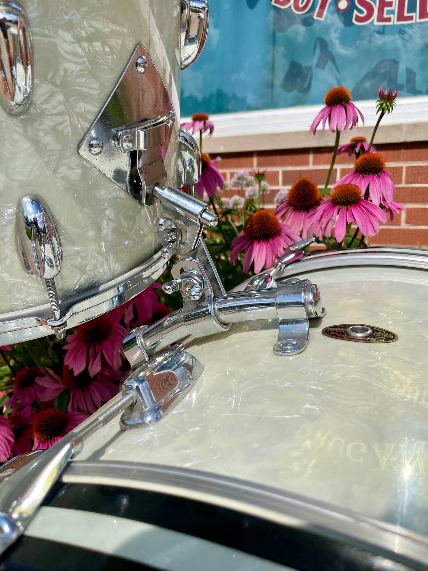 1960s Slingerland Gene Krupa Deluxe Outfit Drum Set White Marine Pearl 22/13/16