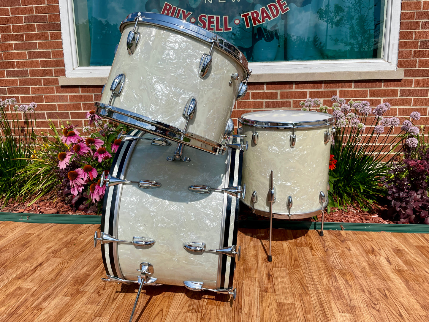 1960s Slingerland Gene Krupa Deluxe Outfit Drum Set White Marine Pearl 22/13/16