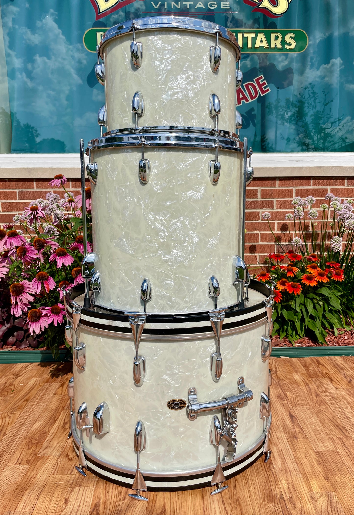 1960s Slingerland Gene Krupa Deluxe Outfit Drum Set White Marine Pearl 22/13/16