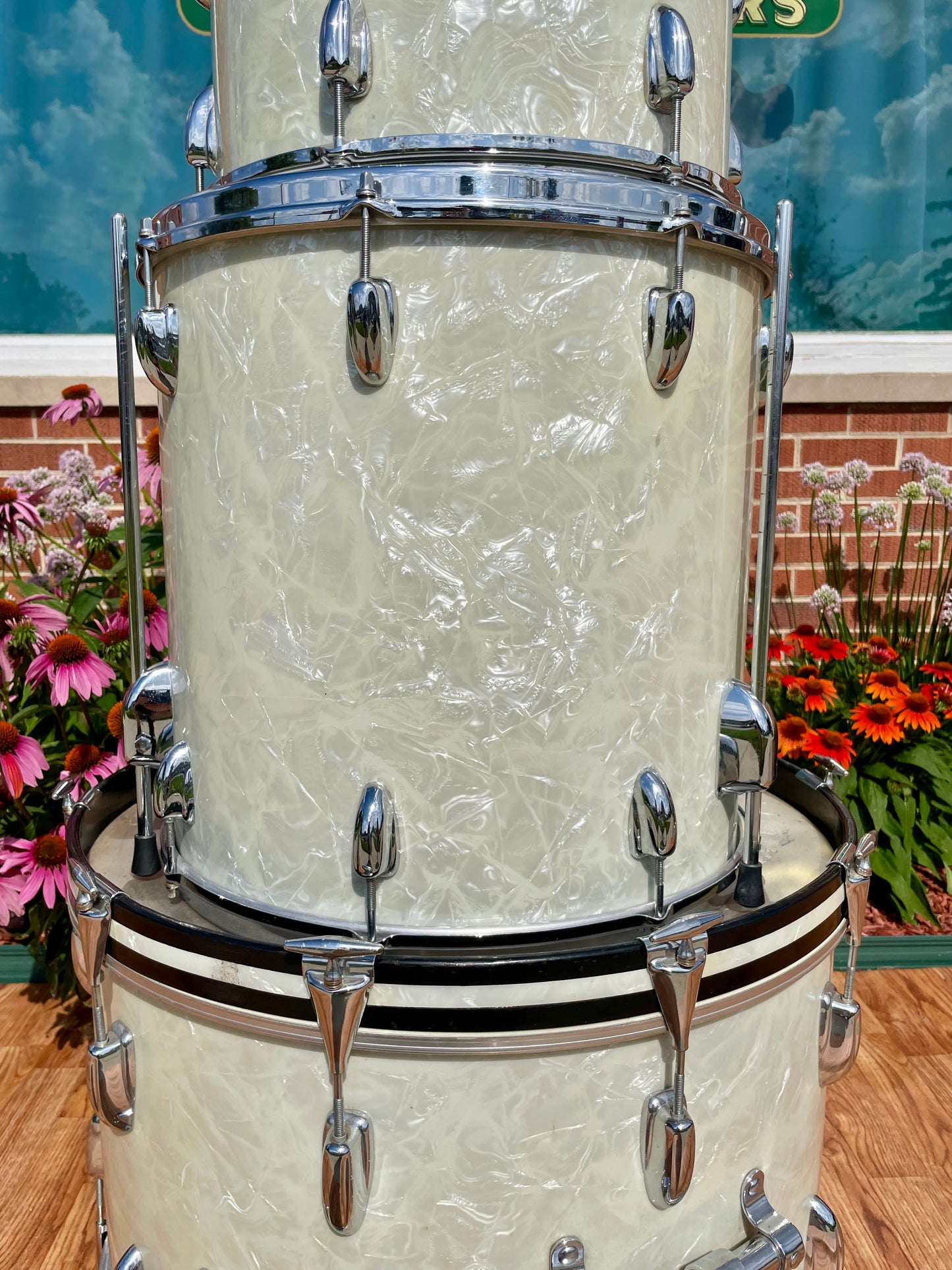 1960s Slingerland Gene Krupa Deluxe Outfit Drum Set White Marine Pearl 22/13/16