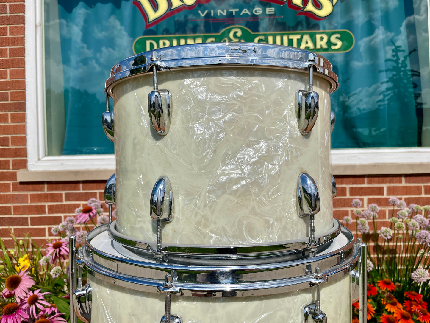 1960s Slingerland Gene Krupa Deluxe Outfit Drum Set White Marine Pearl 22/13/16