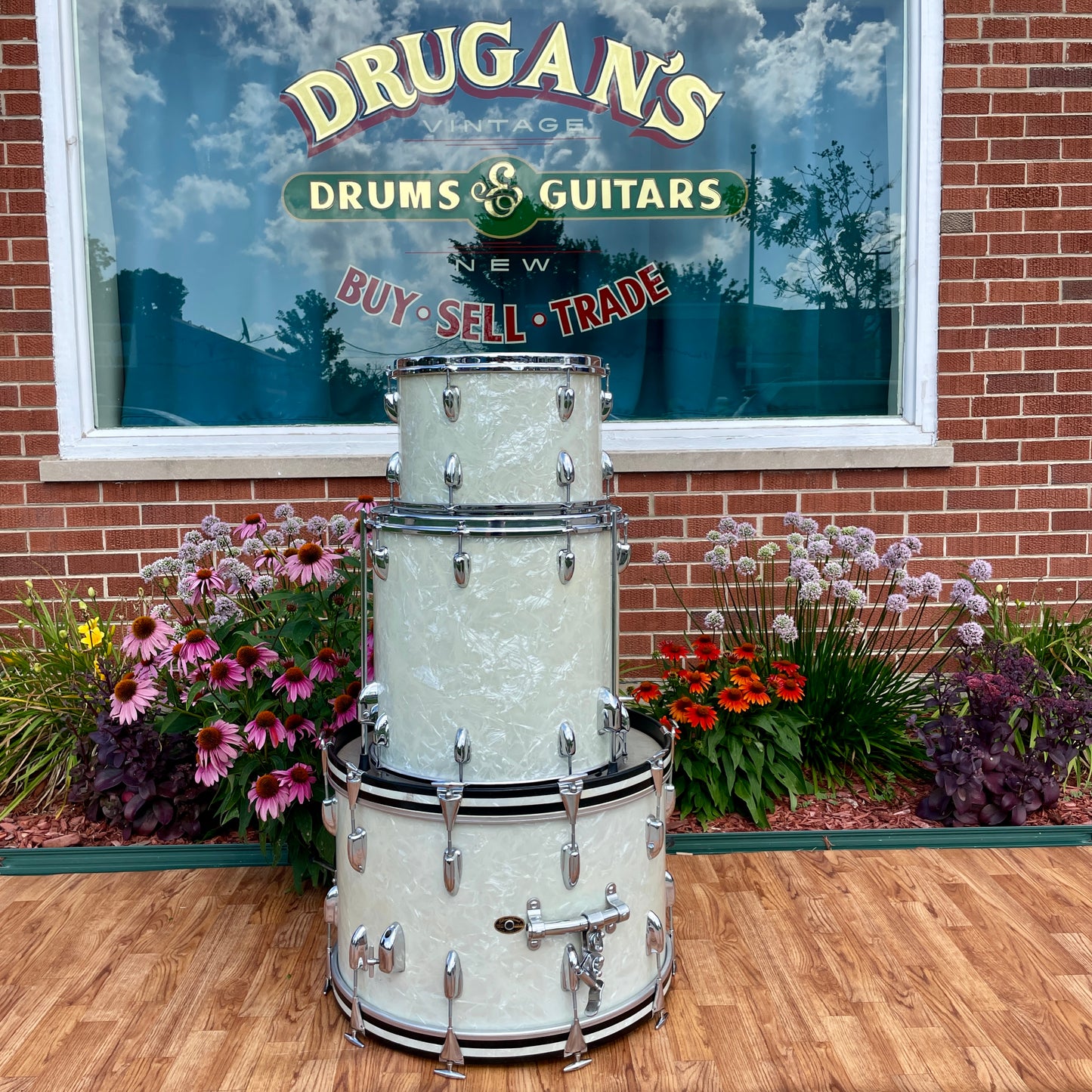 1960s Slingerland Gene Krupa Deluxe Outfit Drum Set White Marine Pearl 22/13/16