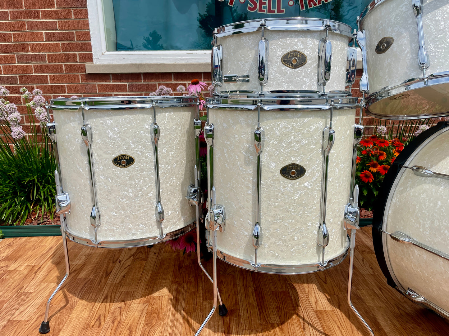 2000s MIJ Tama Rockstar EFX Drum Set Snow White Marine Pearl 24/13/14/16/18 w/ 6.5x14 Snare
