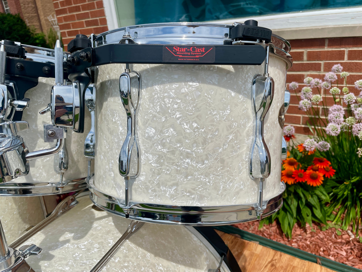 2000s MIJ Tama Rockstar EFX Drum Set Snow White Marine Pearl 24/13/14/16/18 w/ 6.5x14 Snare