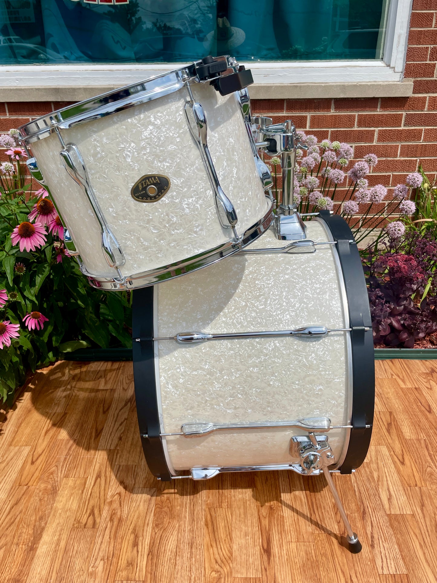 2000s MIJ Tama Rockstar EFX Drum Set Snow White Marine Pearl 24/13/14/16/18 w/ 6.5x14 Snare