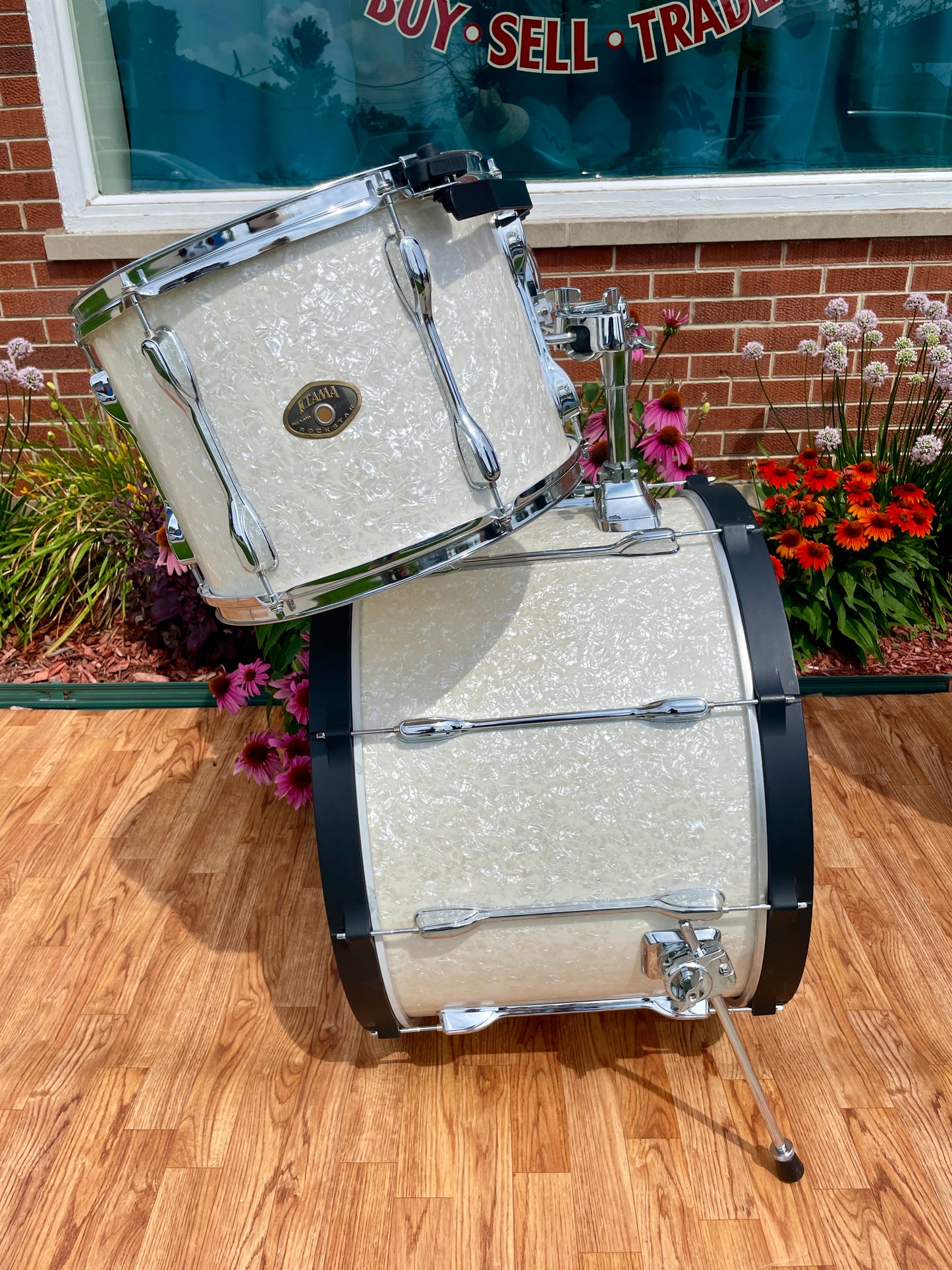 2000s MIJ Tama Rockstar EFX Drum Set Snow White Marine Pearl 24/13/14/16/18 w/ 6.5x14 Snare