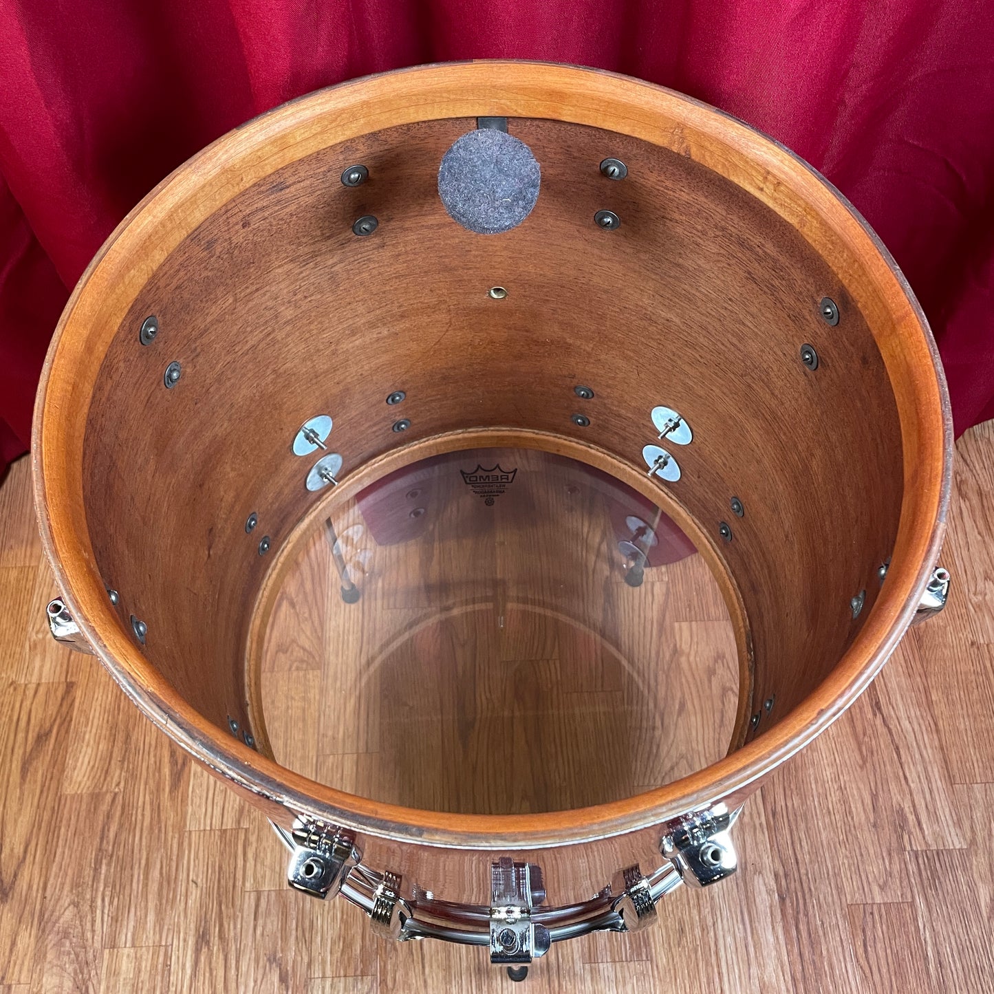 1958-1959 Ludwig 16x16 Trans Badge Floor Tom Red Glass Glitter Sparkle