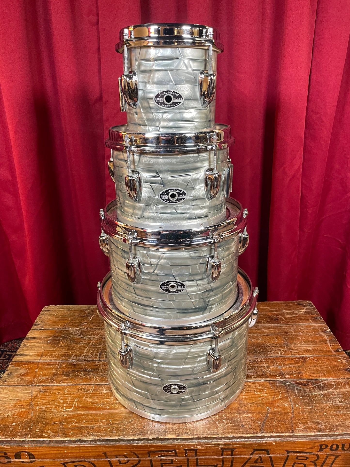 1970s Slingerland 6" / 8" Concert Tom Pair Sky Blue Pearl w/ Stand