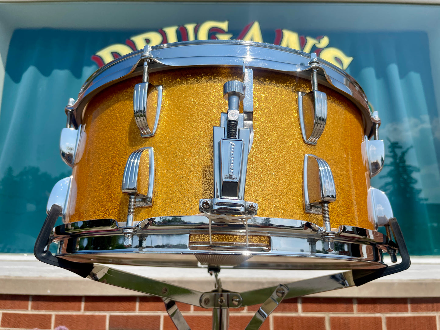 1960s Ludwig 6.5x14 Symphonic Model Snare Drum No. 902P Gold Sparkle