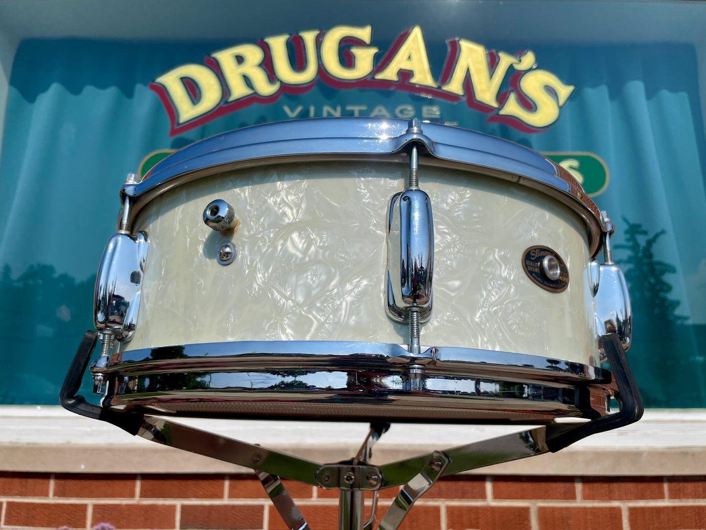 1964 Slingerland 5.5x14 Deluxe Student Model No. 161 Snare Drum White Marine Pearl
