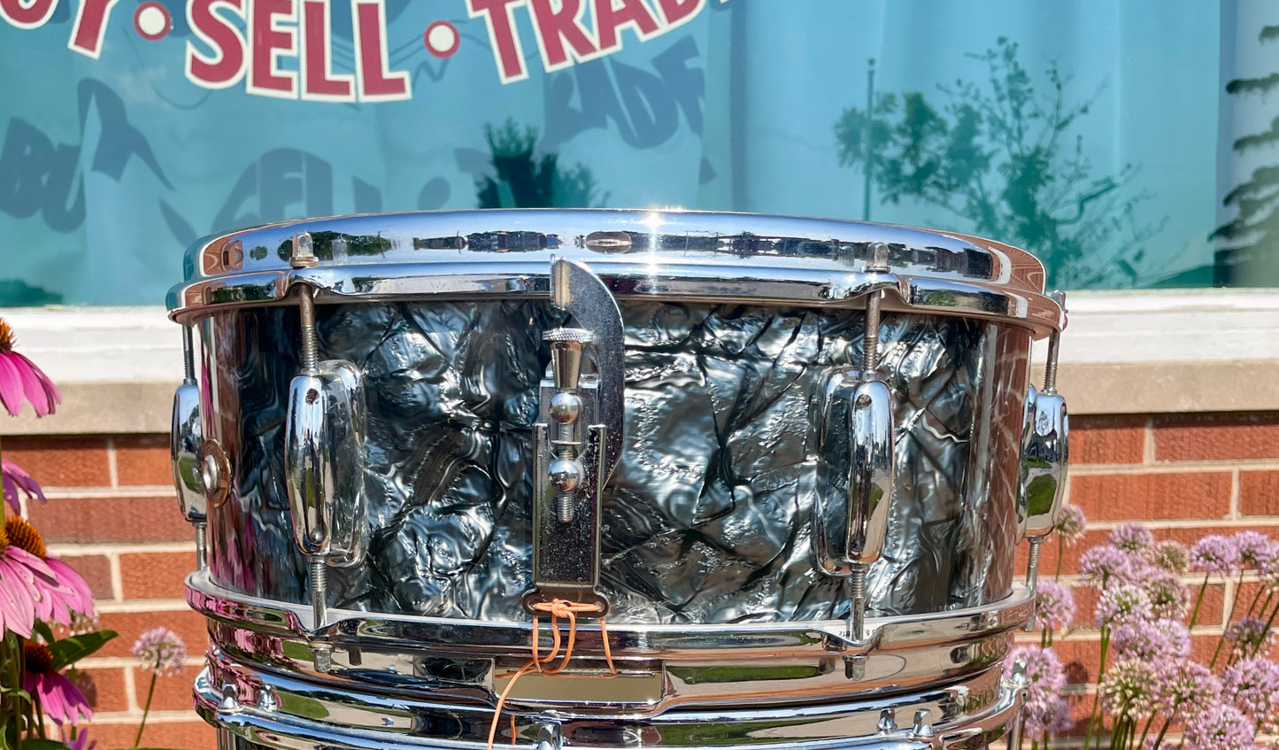1960s Slingerland 5.5x14 Deluxe Student Model No. 161 Snare Drum Black Diamond Pearl