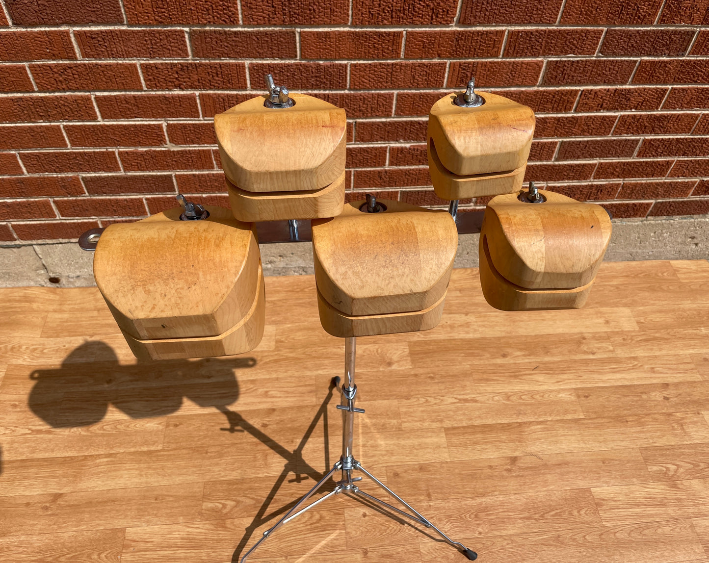1970s-1980s Ludwig Concert Temple Block Set of 5 Staggered w/ Stand