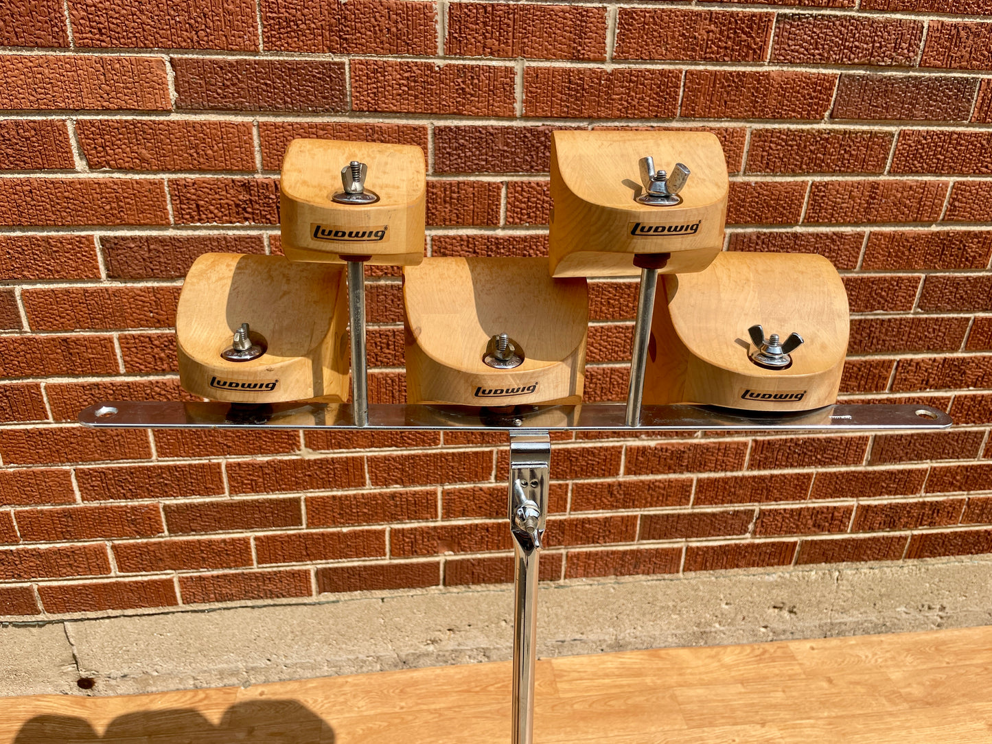1970s-1980s Ludwig Concert Temple Block Set of 5 Staggered w/ Stand
