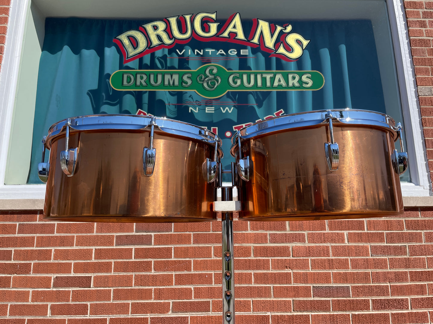 1960s Ludwig 13" / 14" Timbales Copper w/ Stand - Latin Percussion Drums