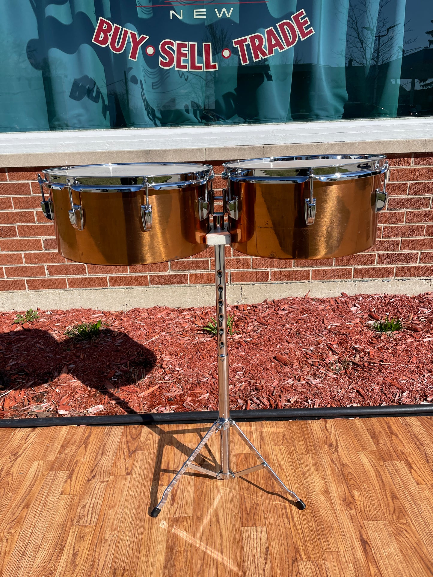 1960s Ludwig 13" / 14" Timbales Copper w/ Stand - Latin Percussion Drums