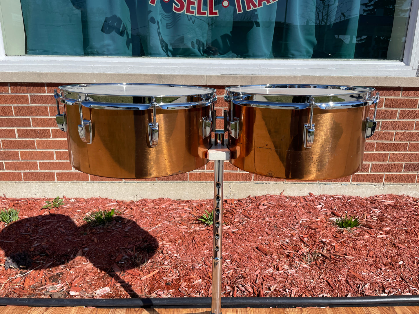 1960s Ludwig 13" / 14" Timbales Copper w/ Stand - Latin Percussion Drums