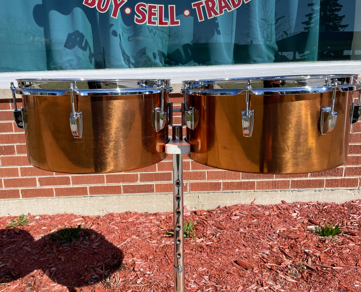 1960s Ludwig 13" / 14" Timbales Copper w/ Stand - Latin Percussion Drums