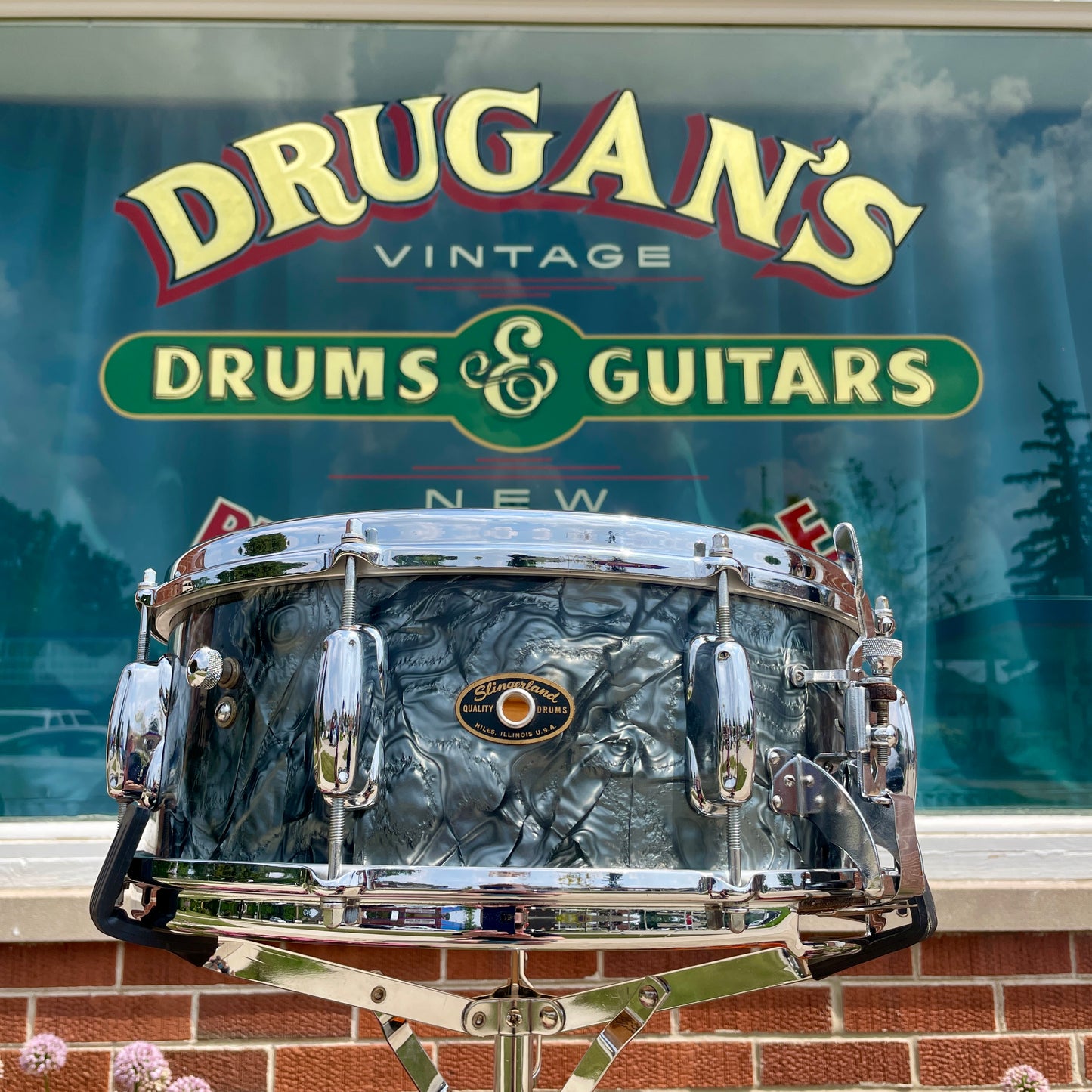 1960-62 Slingerland 5.5x14 Gene Krupa Radio King No. 143 Solid Shell Snare Drum Black Diamond Pearl