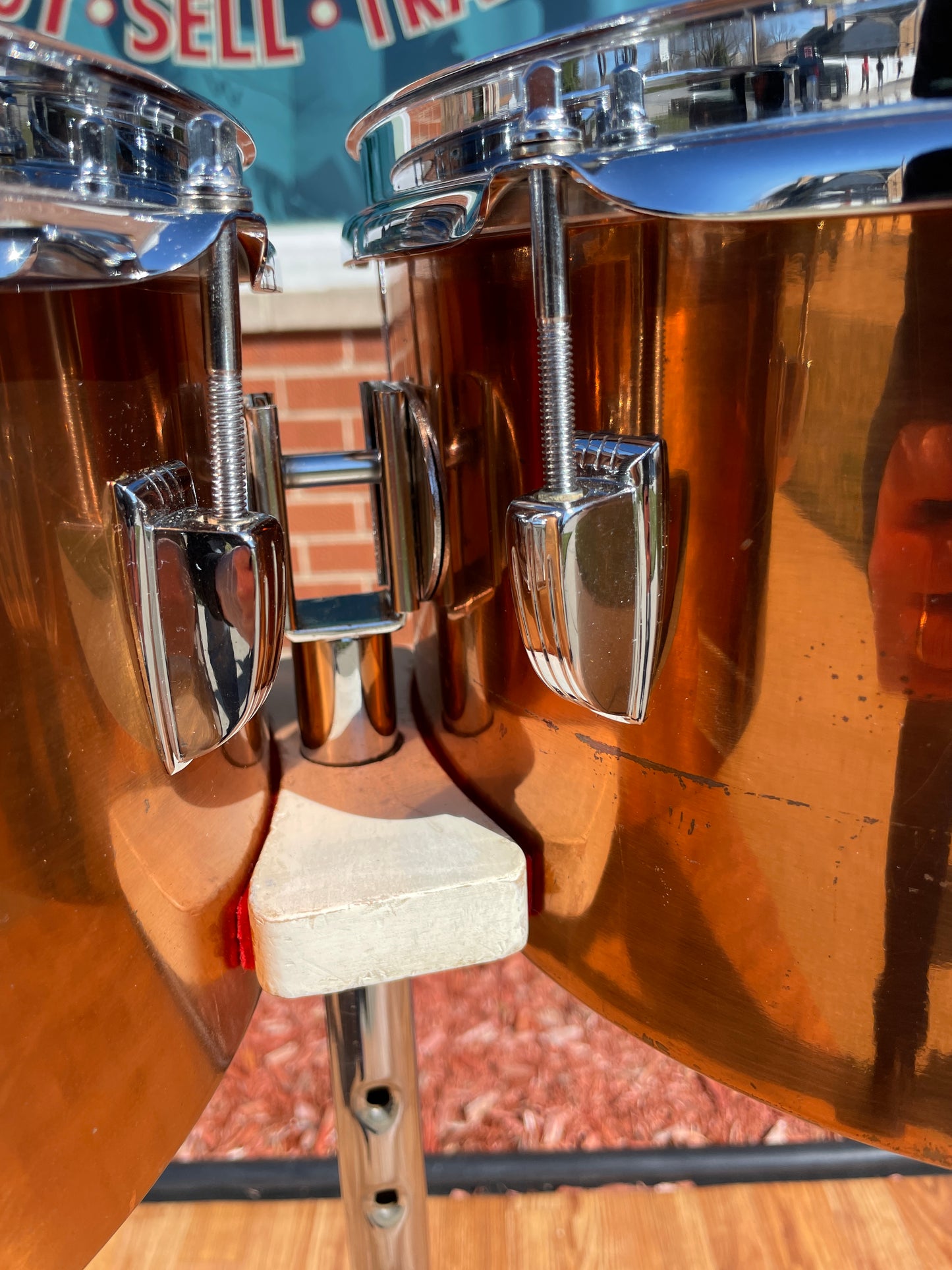 1960s Ludwig 13" / 14" Timbales Copper w/ Stand - Latin Percussion Drums