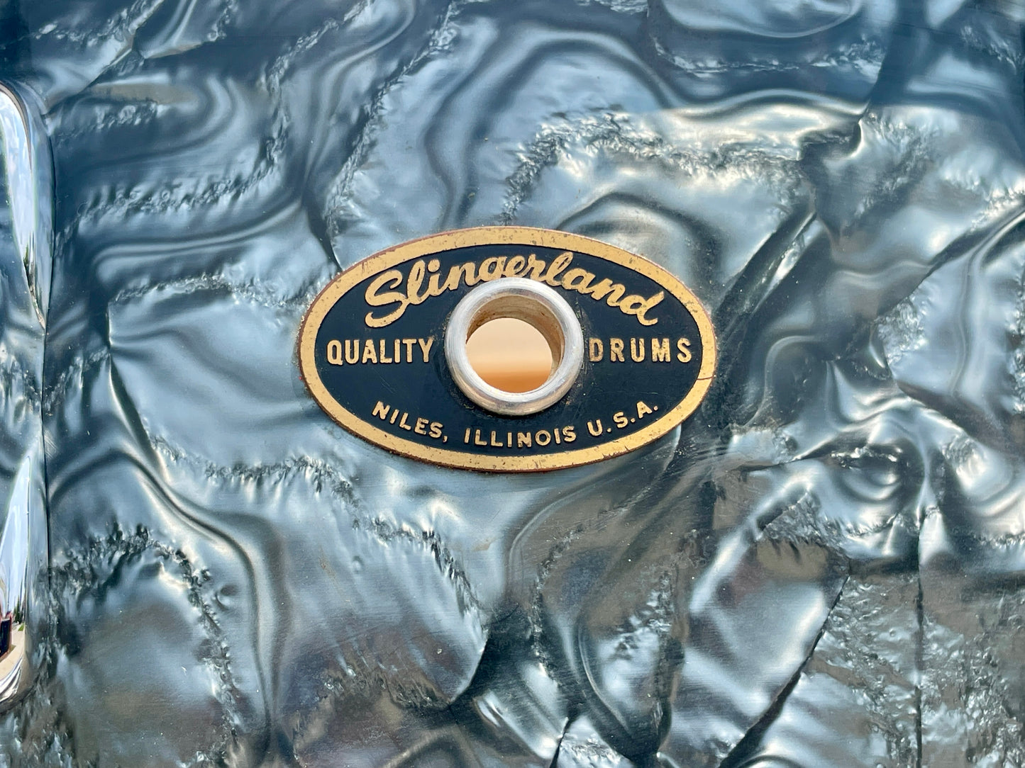 1960-62 Slingerland 5.5x14 Gene Krupa Radio King No. 143 Solid Shell Snare Drum Black Diamond Pearl