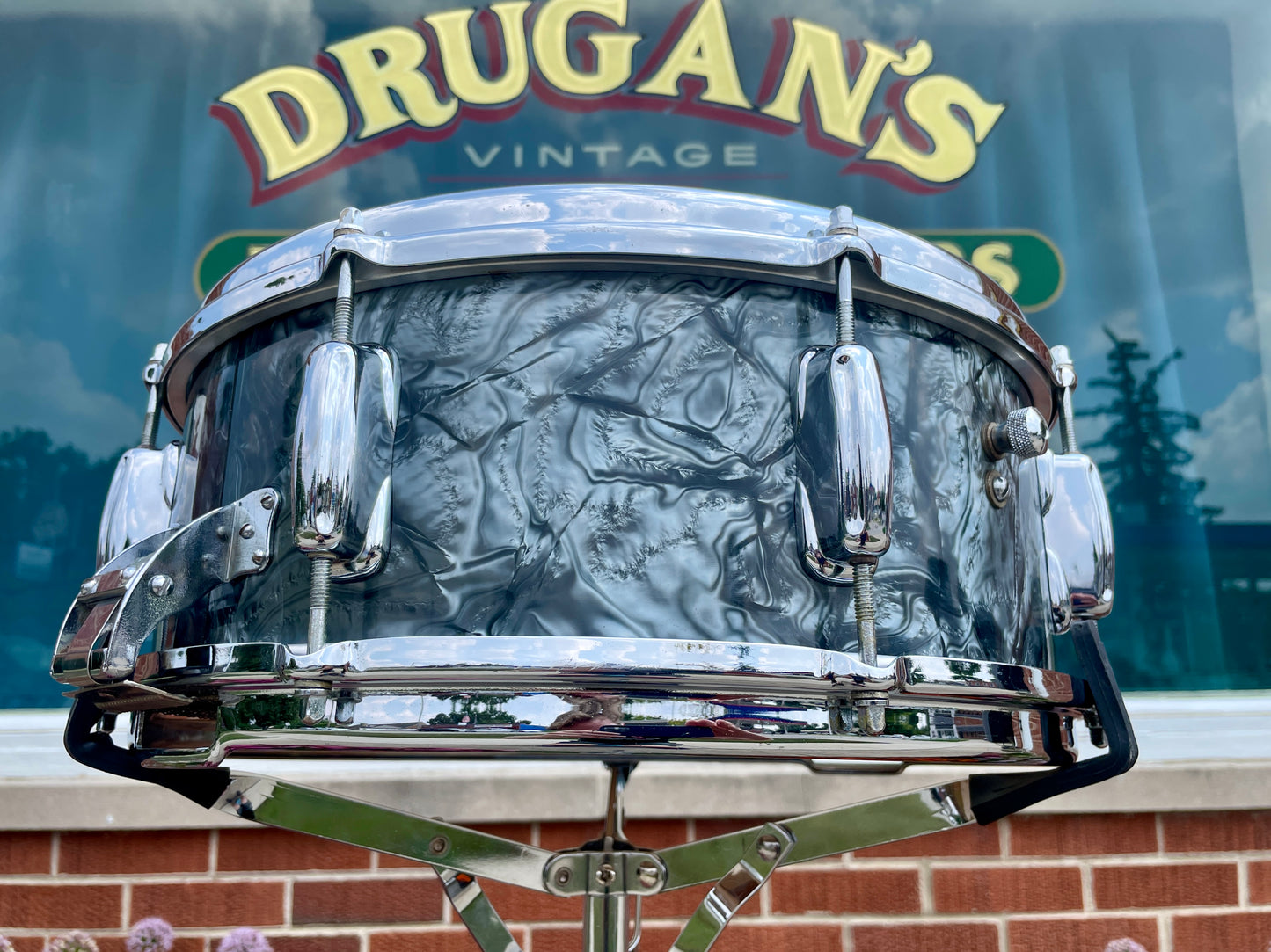 1960-62 Slingerland 5.5x14 Gene Krupa Radio King No. 143 Solid Shell Snare Drum Black Diamond Pearl