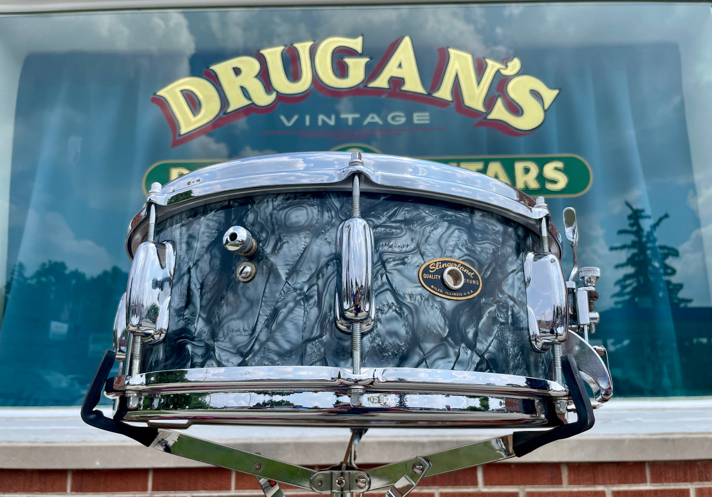 1960-62 Slingerland 5.5x14 Gene Krupa Radio King No. 143 Solid Shell Snare Drum Black Diamond Pearl