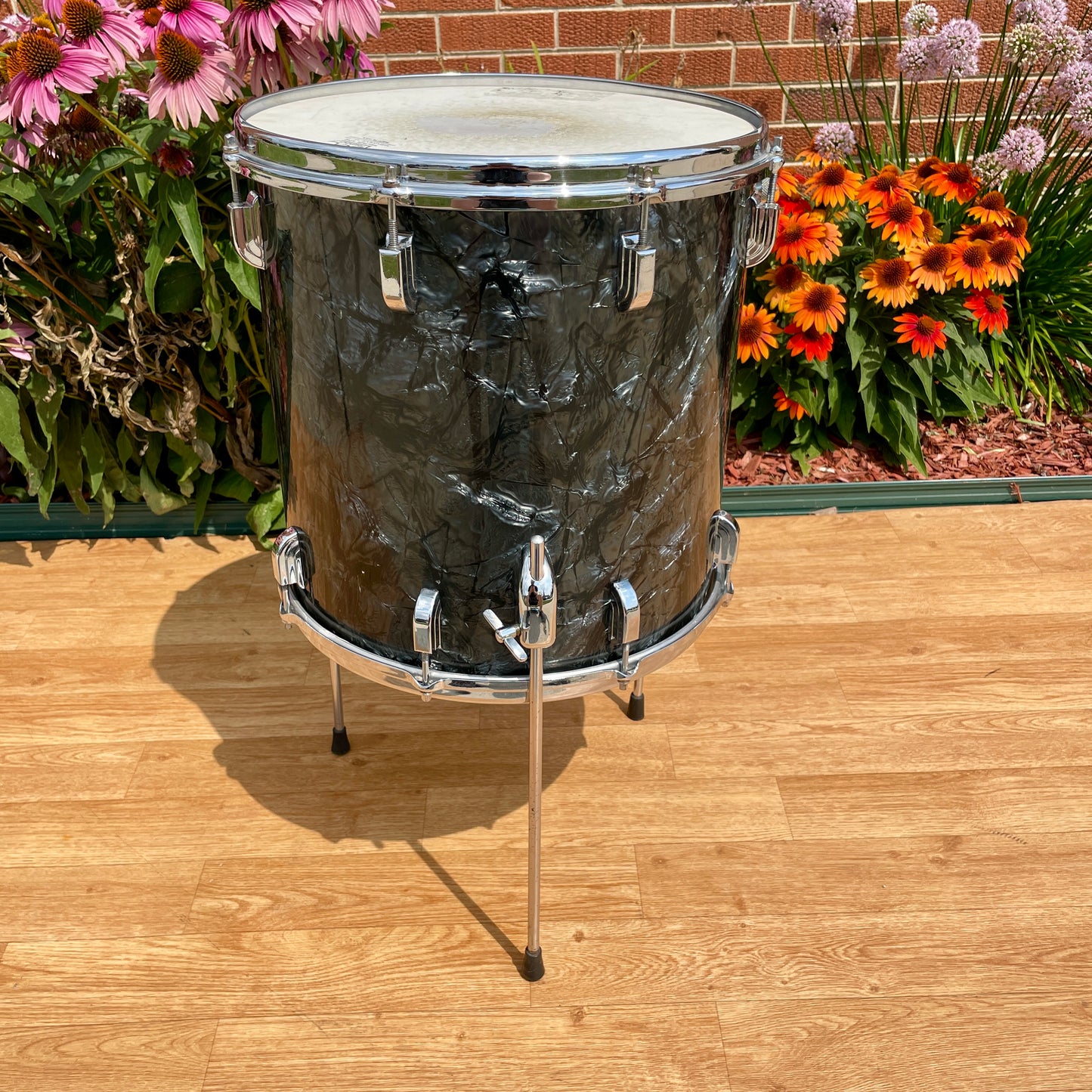 1960s Leedy by Slingerland 14x14 Floor Tom Single Drum Black Diamond Pearl